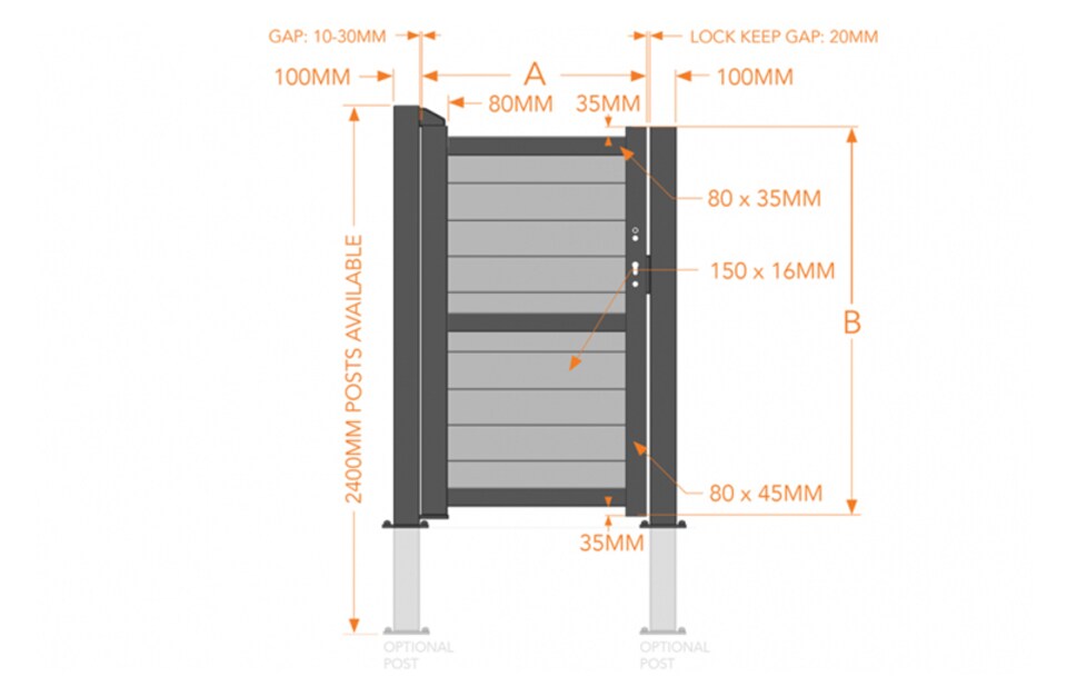 image 1 of Pedestrian Gate 1000x1600mm Grey - Horizontal Solid Infill and Flat Top | Grey | 1