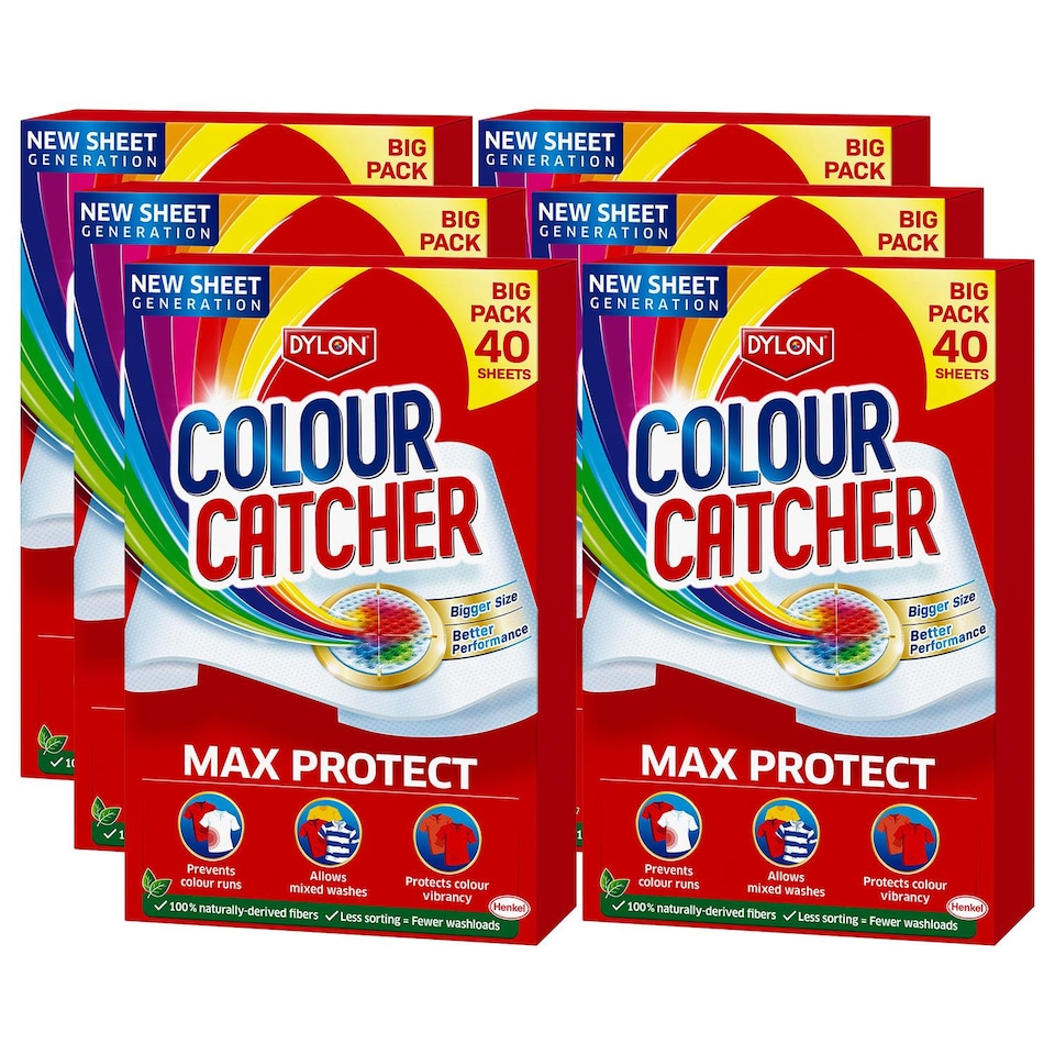 image 1 of Dylon Colour Catcher Max Protect Laundry Sheets Prevent Colour Run 40Sheets, 6 Pack | Red | 6 Pack | 6