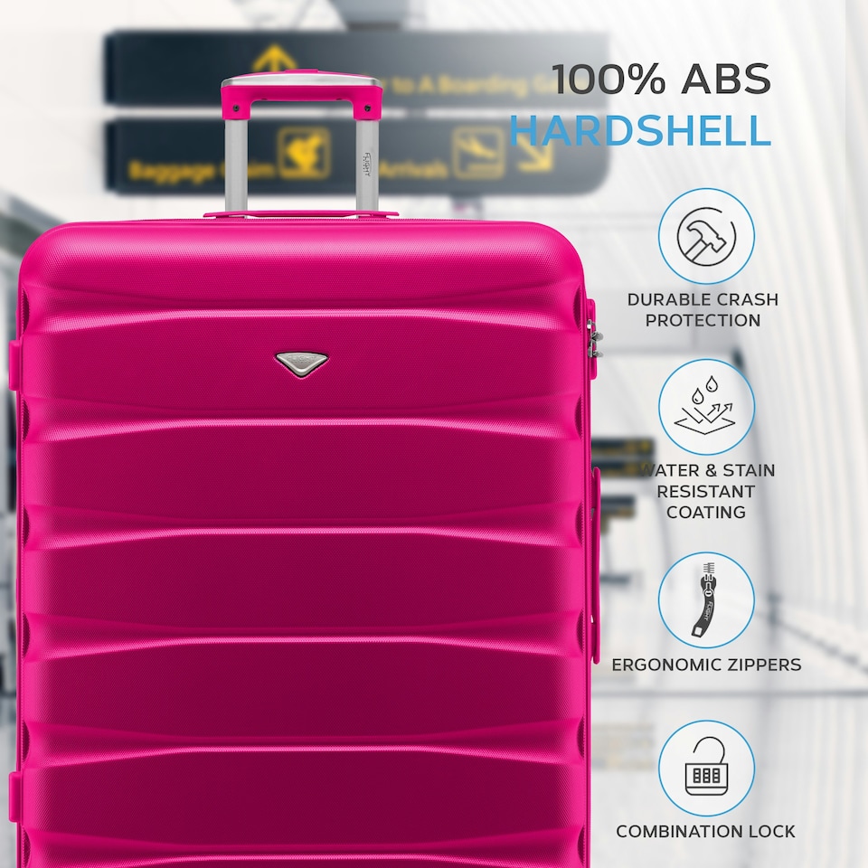 image 1 of Flight Knight 29" Extra Large Suitcase – 20kg Capacity Hard Shell Check-In Luggage with 4 Wheels 100+ Airlines Approved: Ryanair, EasyJet, Jet2, Wizz Air, BA | Pink | Pink | Large