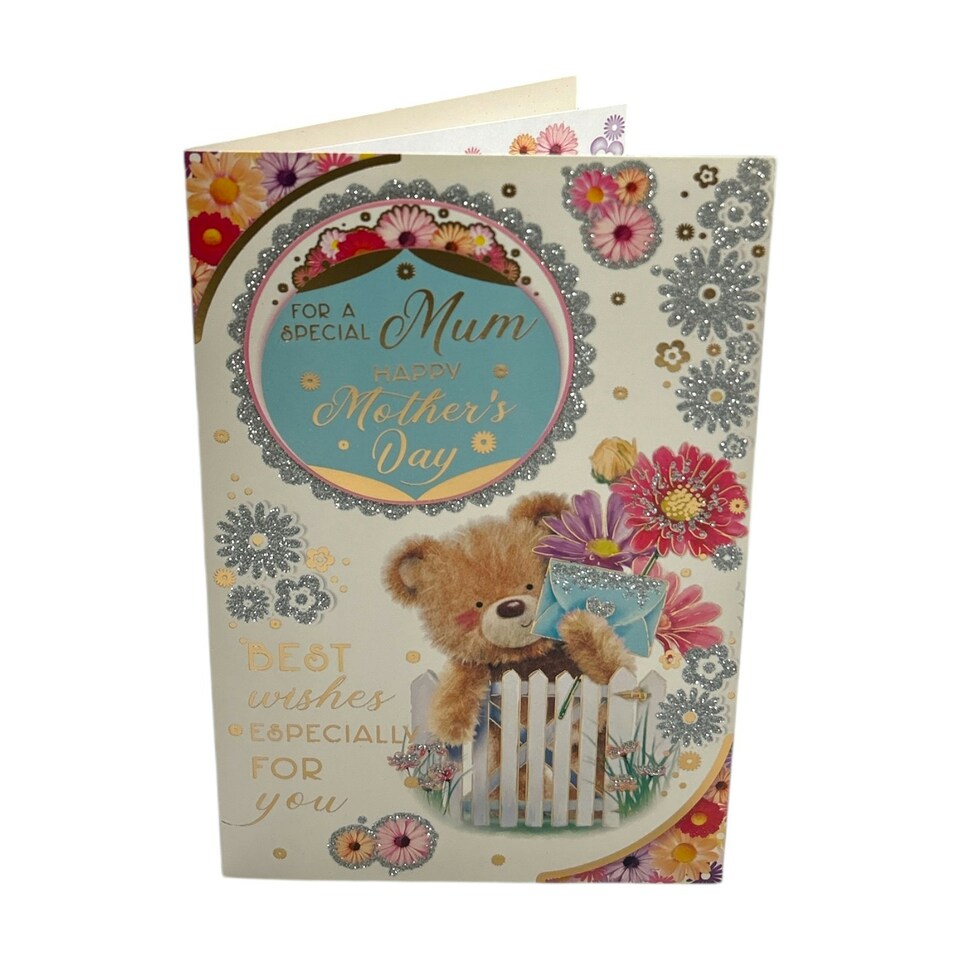 image 1 of For A Special Mum Teddy With Envelope & Flowers Design Mother's Day Card