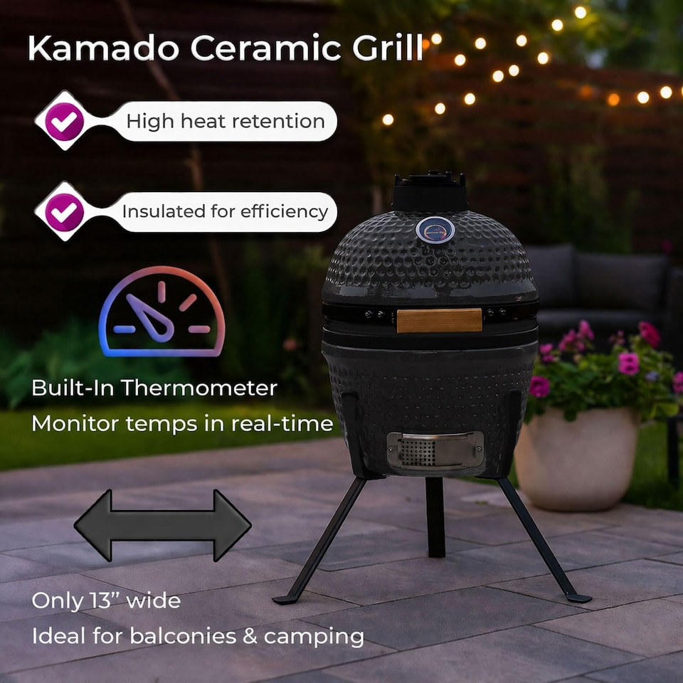 image 1 of Kamado 13" Ceramic BBQ Grill Smoker Charcoal Cooking Oven Portable