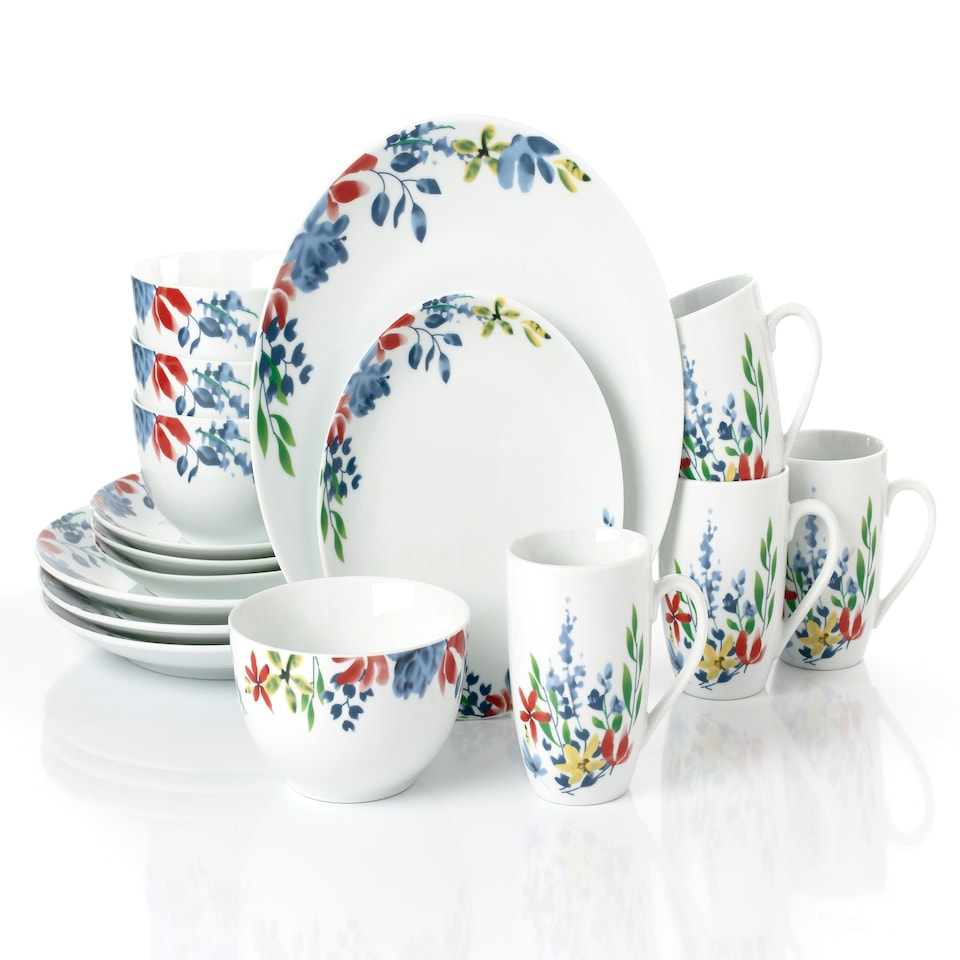 image 1 of 16pc Watercolour Floral Dinner Set