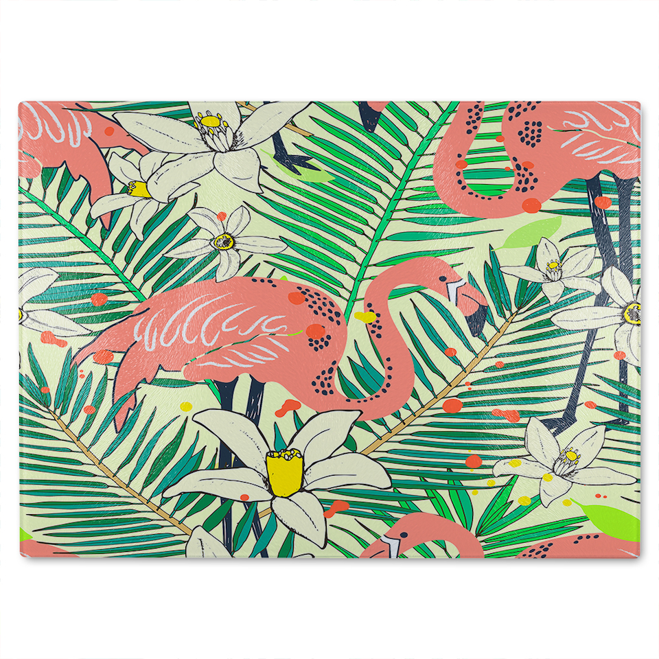 image 1 of Palm leaves Designer Glass Chopping Board | Multi