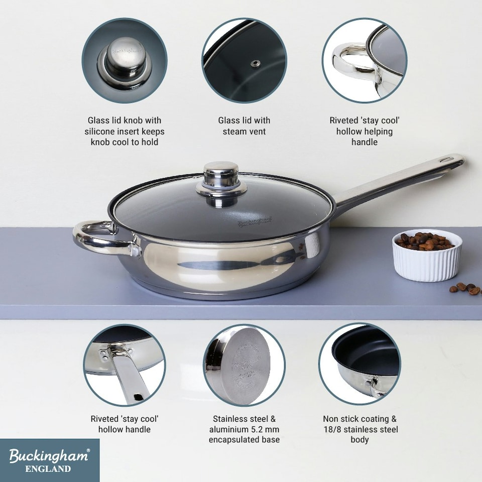 image 1 of Buckingham Stainless Steel Deep Sauté Frying Pan 24 cm Non-Stick