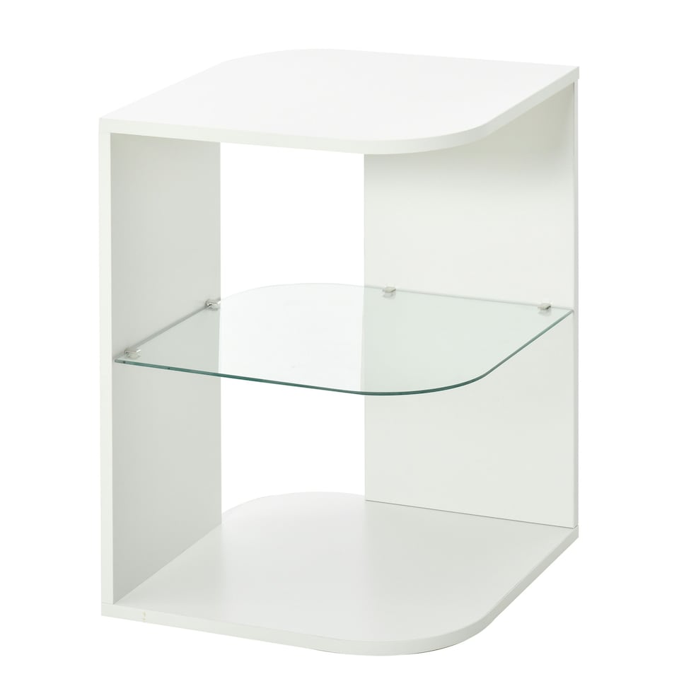 image 1 of Modern Side Table Three Layer Bedside Table Nightstand w/ 2 Storage Shelves Grey