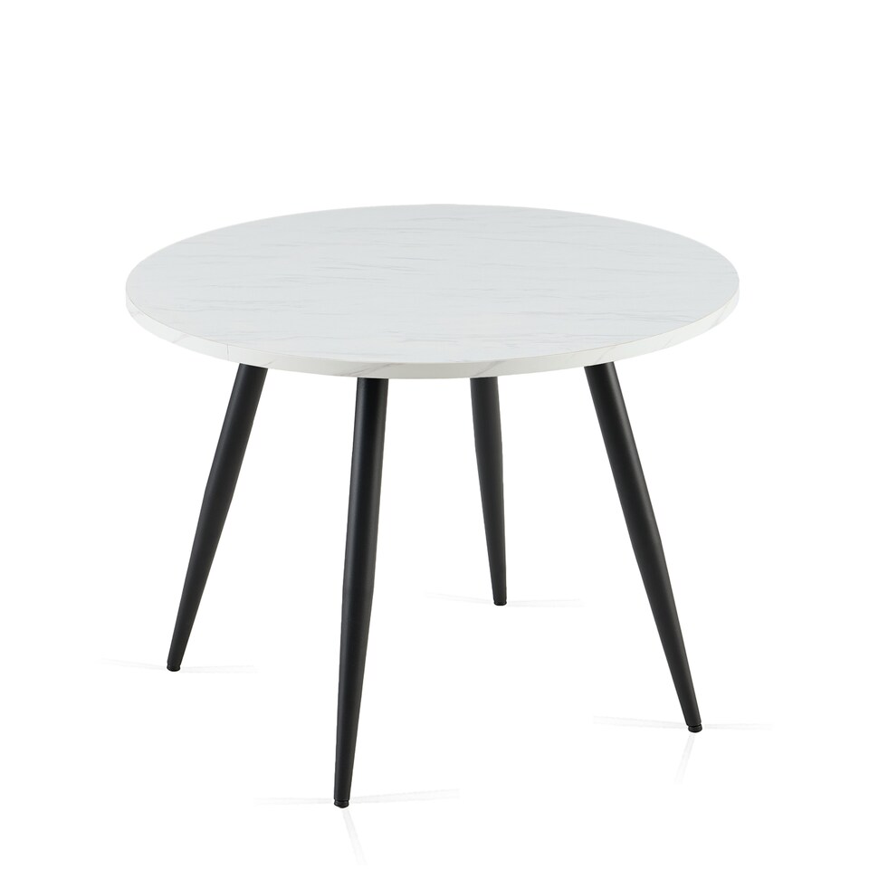 image 1 of SONARA White Marble Round Dining Table and 4 Velvet Chairs Set Modern 4 Seater for Dining Room