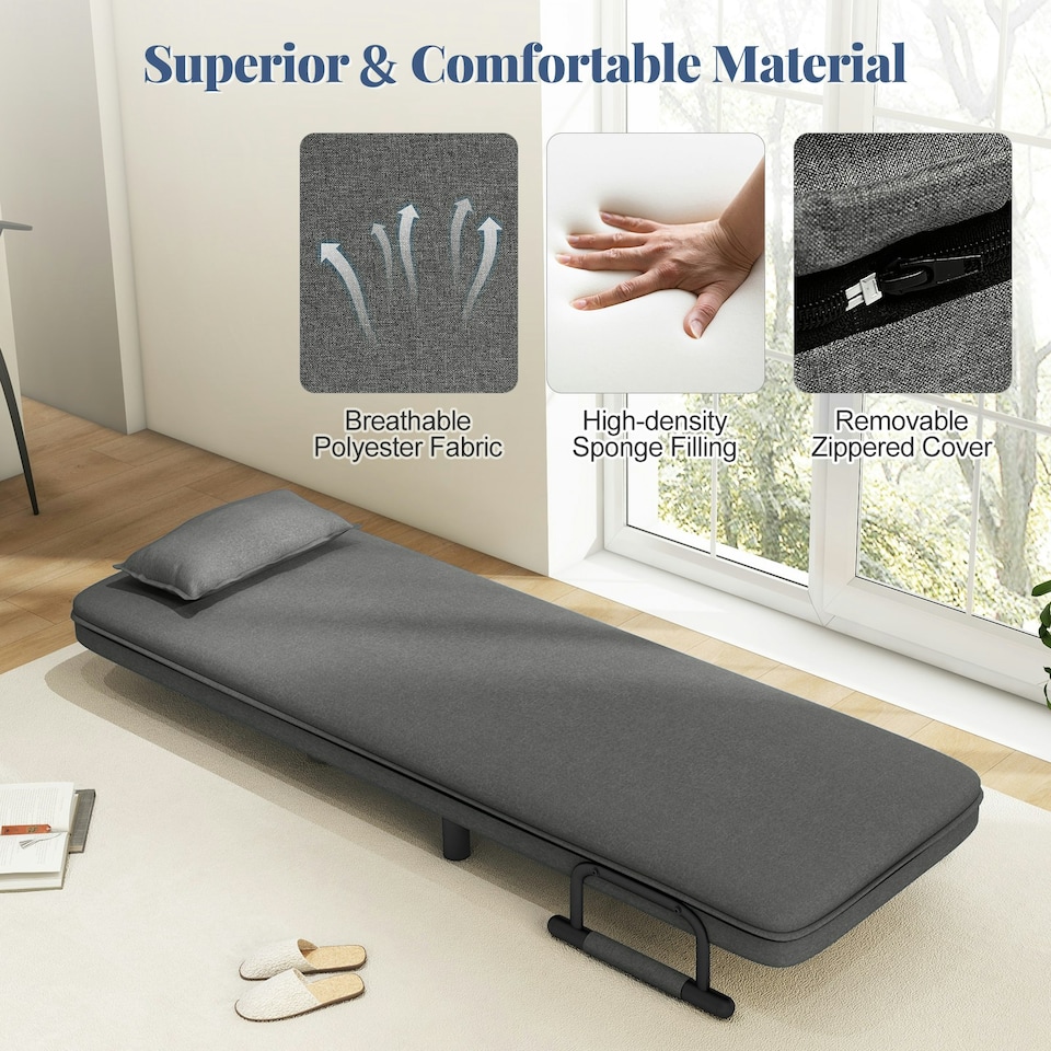 image 1 of COSTWAY 3-in-1 Convertible Sofa Bed Sleeper Chair Dark Grey Grey