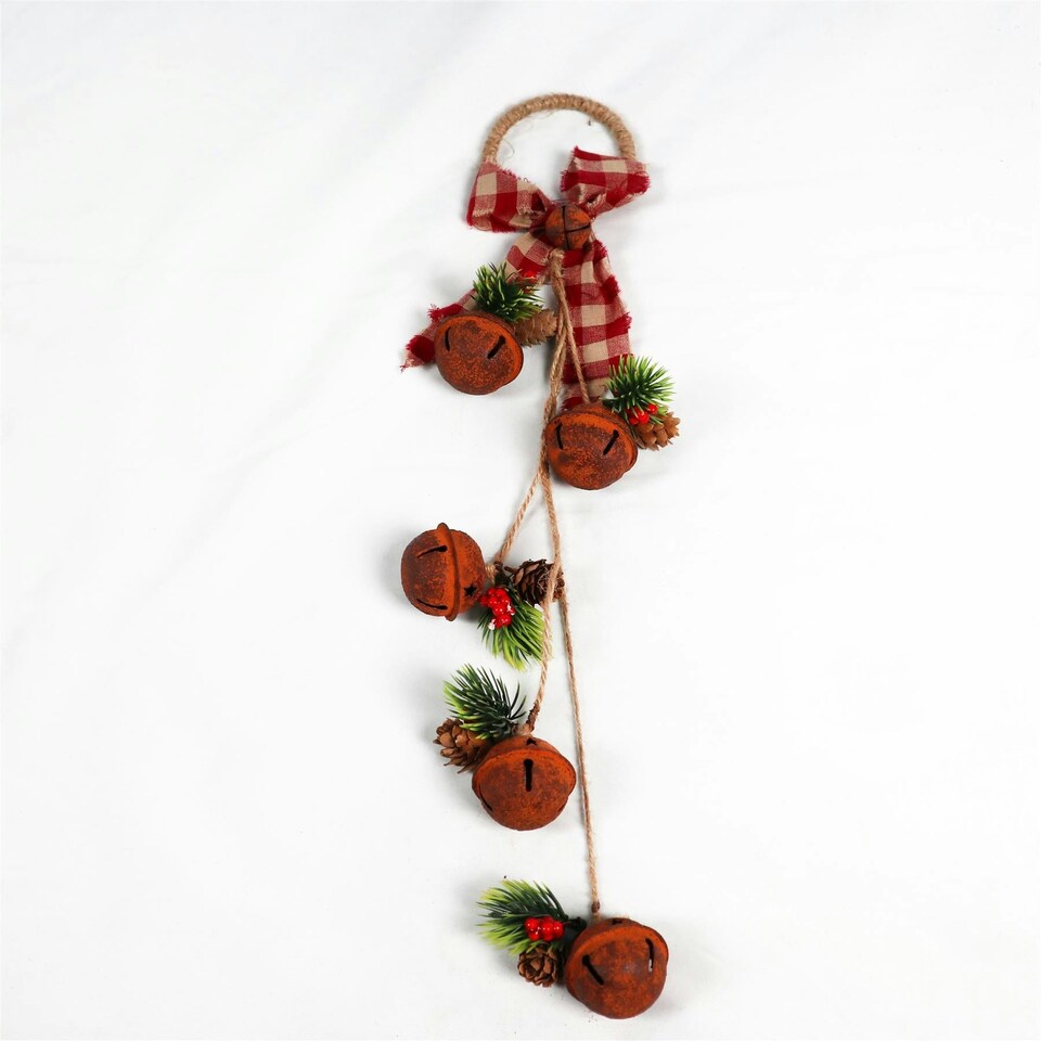 image 1 of Christmas hanging decoration 46 CM Rustic Red rusty bells