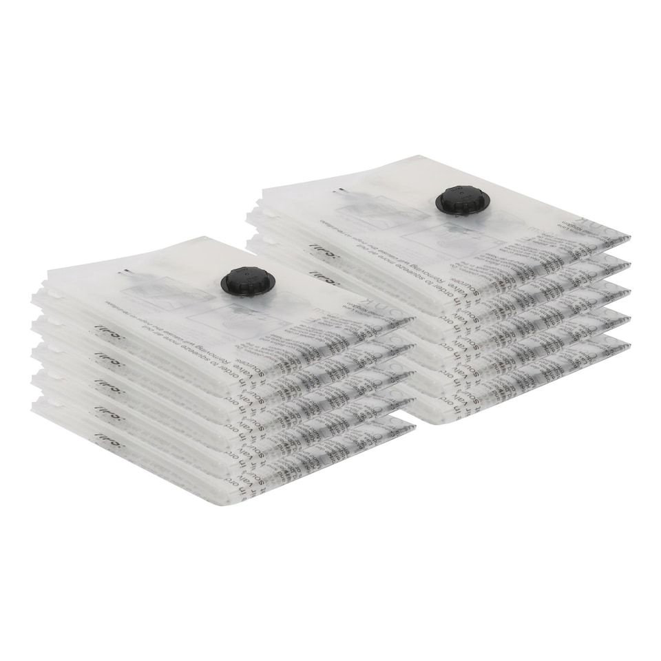 image 1 of Harbour Housewares 10x Vacuum Storage Bags - M (50 x 70cm) - Reusable Clothes Suction Space Saver Organiser Zip Lock Luggage Bag | White | White | Medium | 10