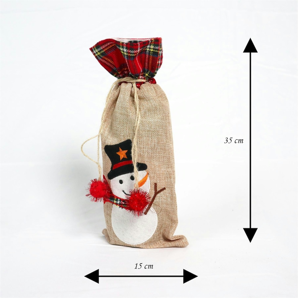 image 1 of Christmas Snowman Wine Bottle Cover - 15x35cm
