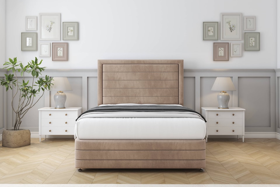 image 1 of Sloomy Ashford Mink Naples Divan Bed With Mattress 2 Drawers Left Side With 26" Strutted Headboard & 12" Matching Footboard 3' Single | Brown | Mink | Single | 1