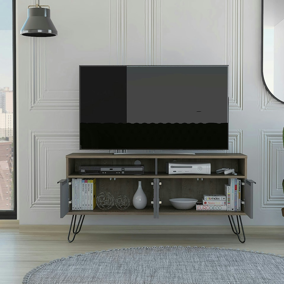 image 1 of Core Products Vegas, Wide Screen TV Rack With 4 Doors H60.6cm x W123.5cm x D38.6cm Brown