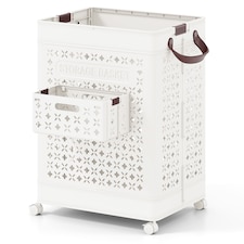 COSTWAY Collapsible Laundry Basket 75 L Plastic Storage Bin with Handles-White