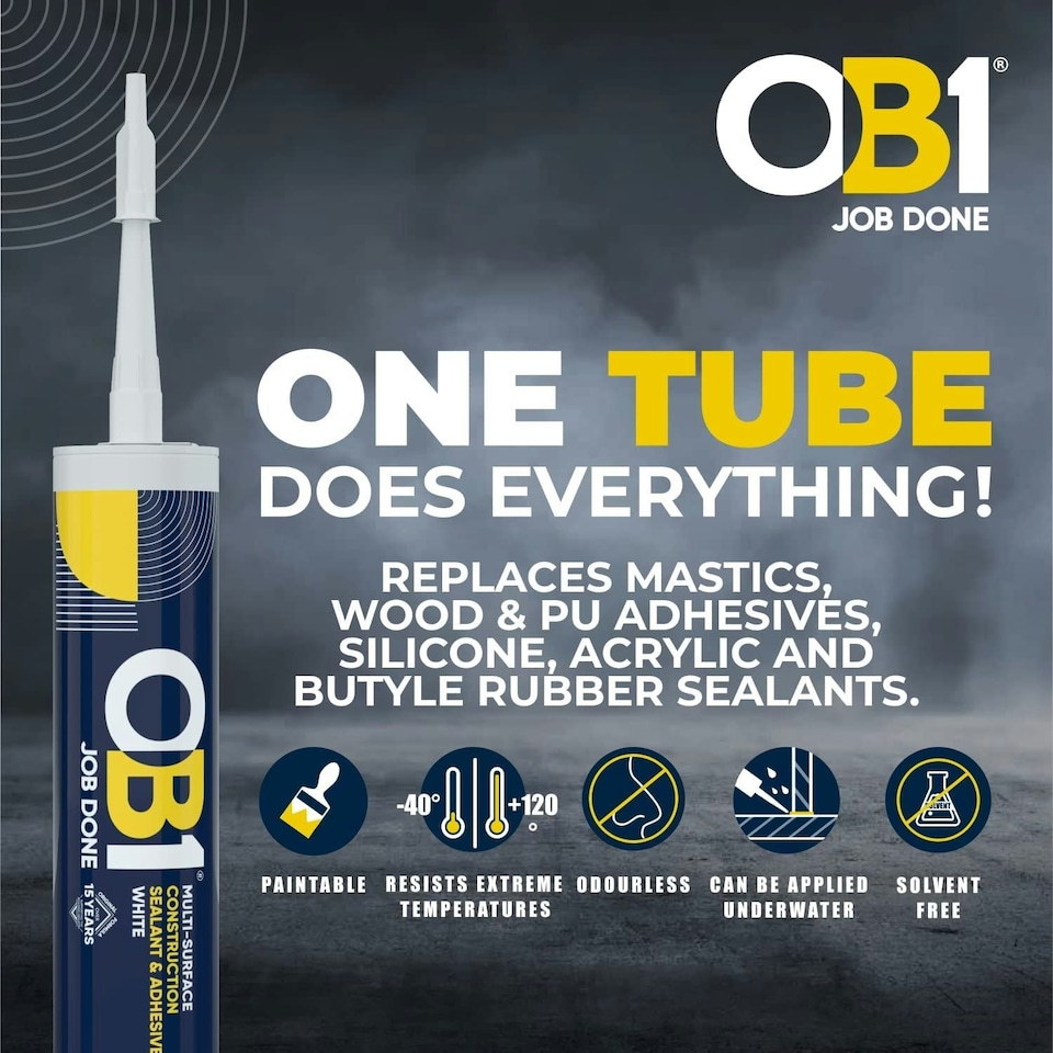 image 1 of OB1 White - Multi-Surface Construction Sealant & Adhesive Waterproof Silicone (Box of 12)