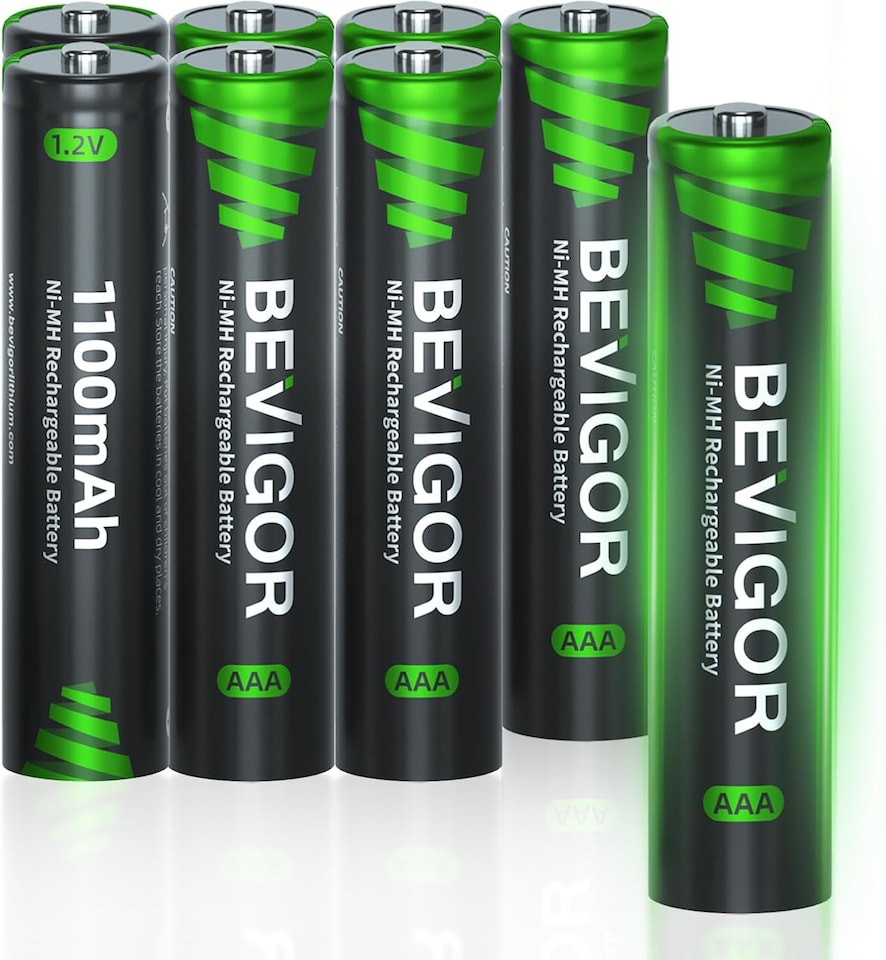 image 1 of Bevigor AAA Rechargeable Batteries 8 Pack - 1100mAh 1500 Cycles NiMH Triple A Batteries, 1.2V NiMH Low Self Discharge Rechargeable AAA Ni-MH Battery