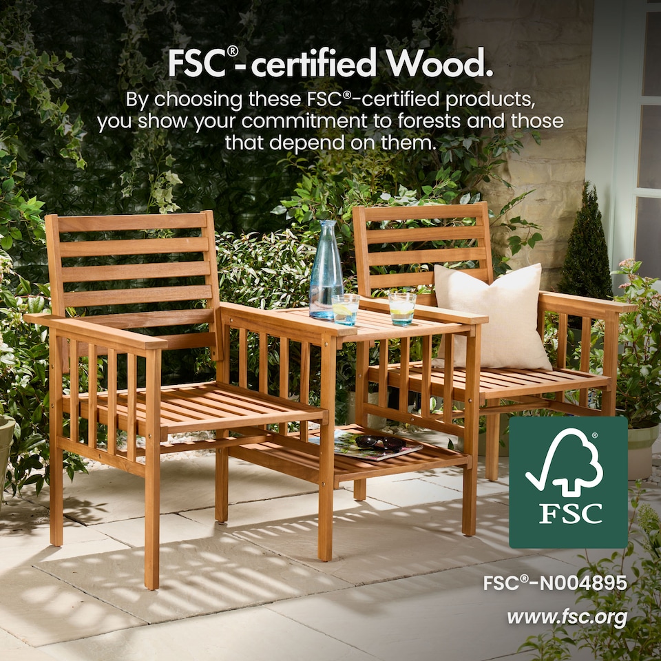 image 1 of Vonhaus Cannes Jack & Jill Love Seat 2 Seater Acacia Wood | Brown