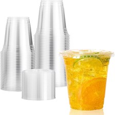 ECONX 16oz Clear Plastic Smoothie Cups with Flat Lids Reusable for Smoothies, Juice, Milkshakes 50pk