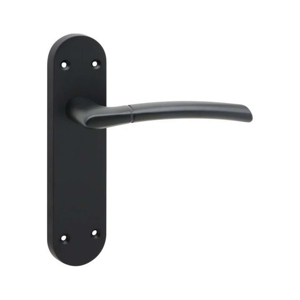 image 1 of Golden Grace 4 Pairs Victorian Indiana Design Long Rounded Backplate Internal Door Handle Matt Black with 2.5" Latch & Hinges - 182mm x 45mm