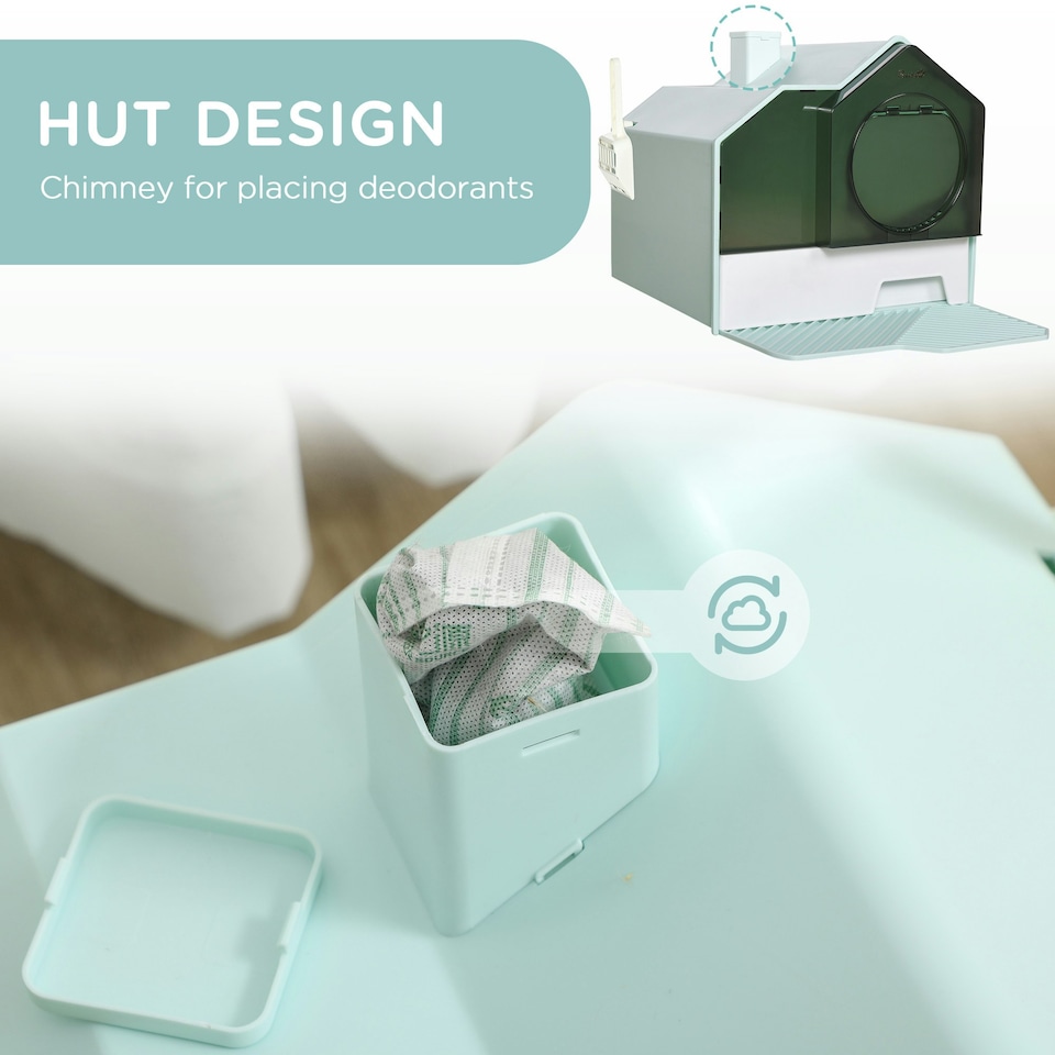 image 1 of PawHut Hooded Cat Litter Tray w/ Scoop, Drawer Pan Handle Deodorants Light Blue