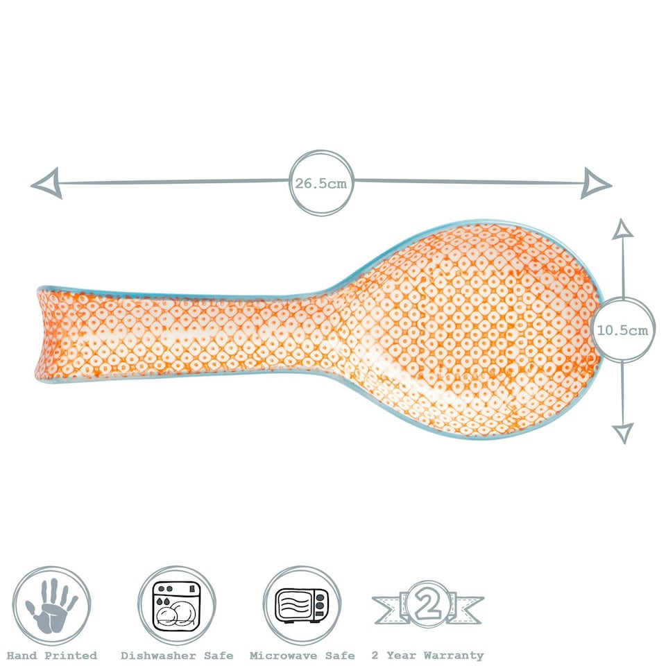 image 1 of Nicola Spring Hand-Printed Kitchen Spoon Rest - 26.5cm - Orange