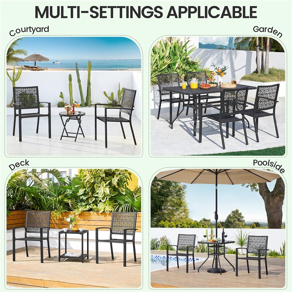 image 1 of Yaheetech Set of 2 Outdoor Patio Dining Chairs with Slatted Seat-Black | Black | Black | One Size