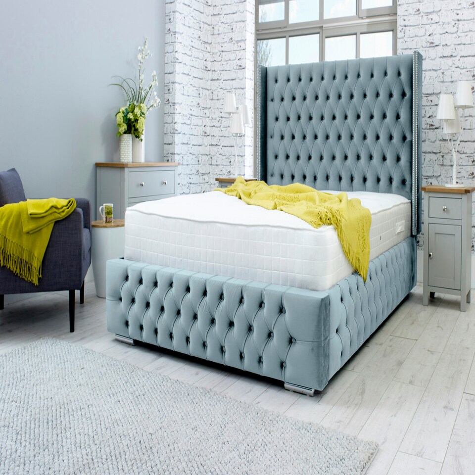 Benito Plush Superking Bed Frame - Duck Egg