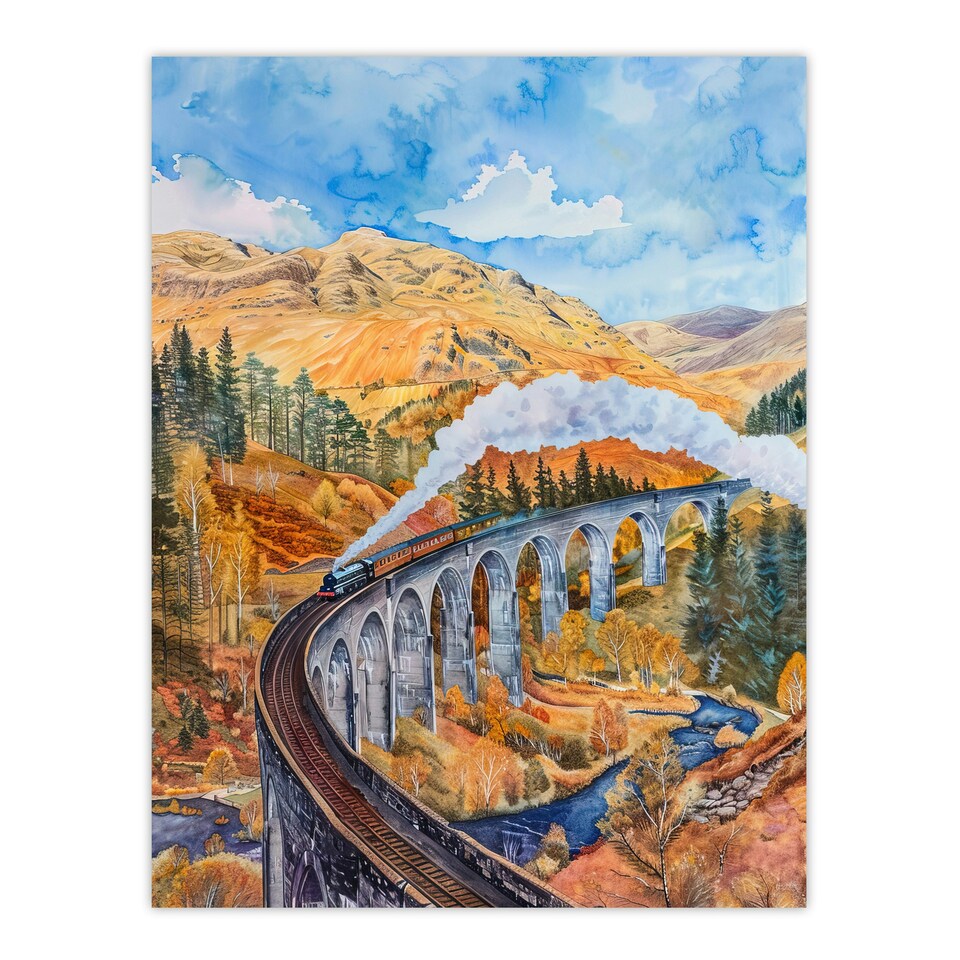 image 1 of Steam Train Glenfinnan Viaduct Railway Home Decor Black Framed Wall Art Print A4
