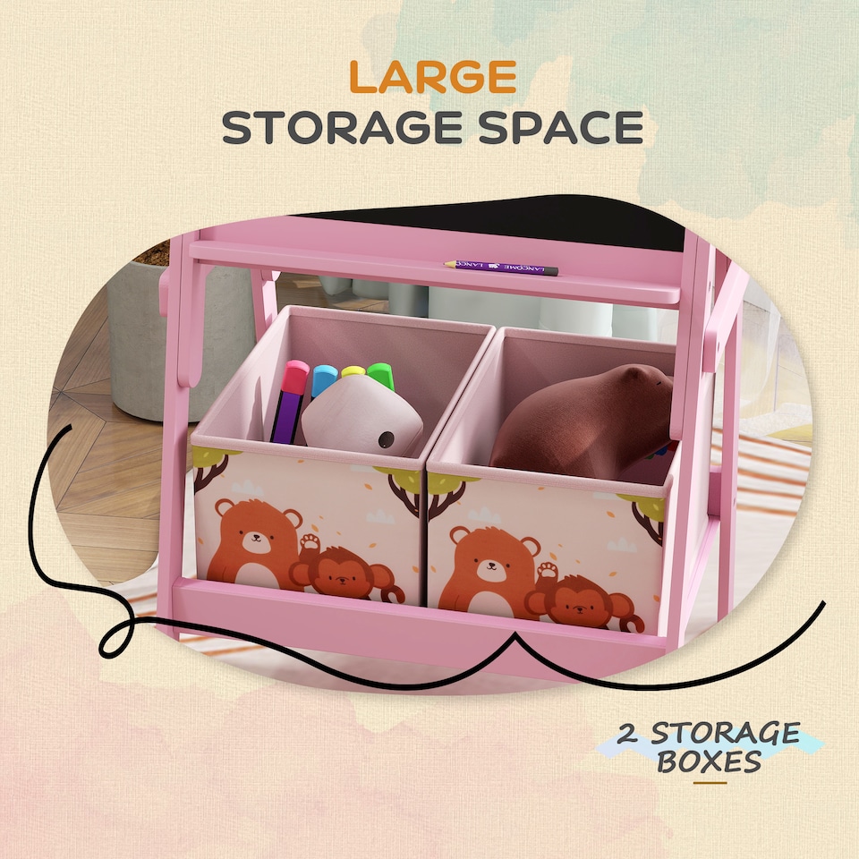 image 1 of AIYAPLAY 2 in 1 Kids Easel with Whiteboard, Chalkboard, Storage Boxes, Pink
