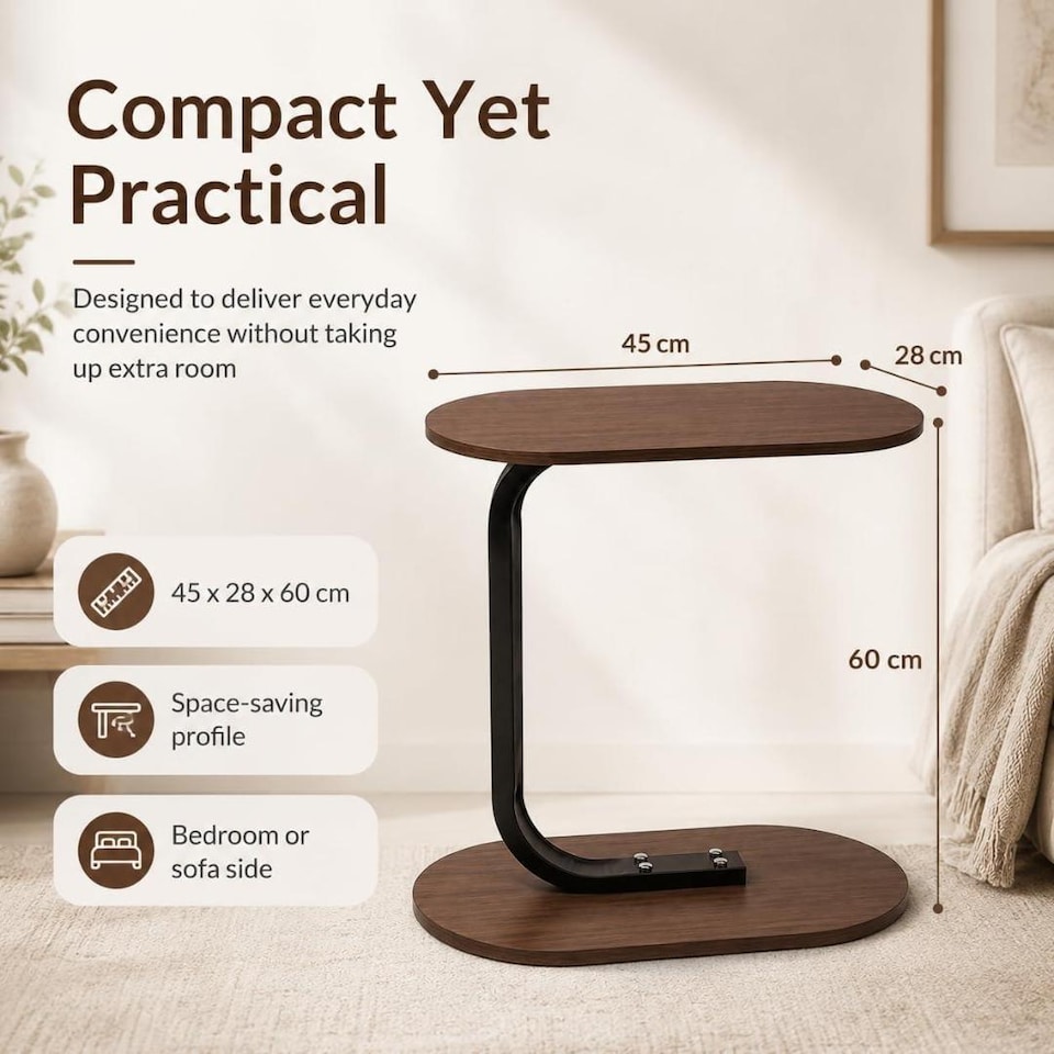 image 1 of MantraRaj Side Table for Sofa & Bed Small Snack Coffee Table Compact Couch Sofa Side Table Brown