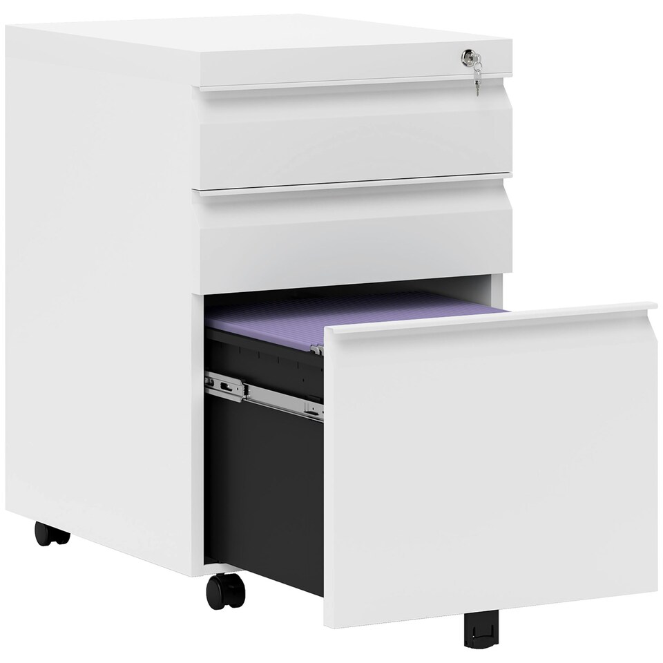 image 1 of Vinsetto 3 Drawer File Cabinet, Lockable Metal Filling Cabinet, Black