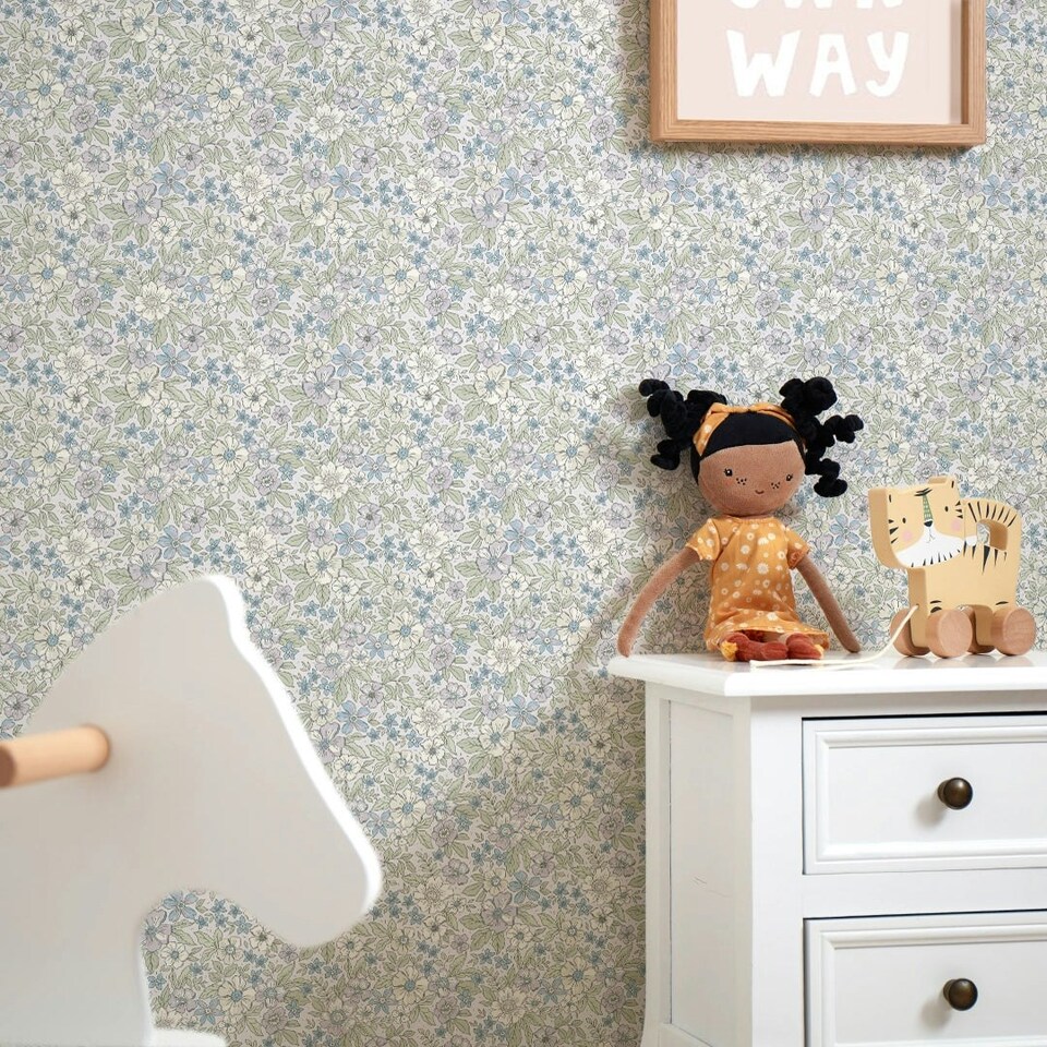 image 1 of Ditsy Gardenia Wallpaper in Soft Lilacs and Sage Multi