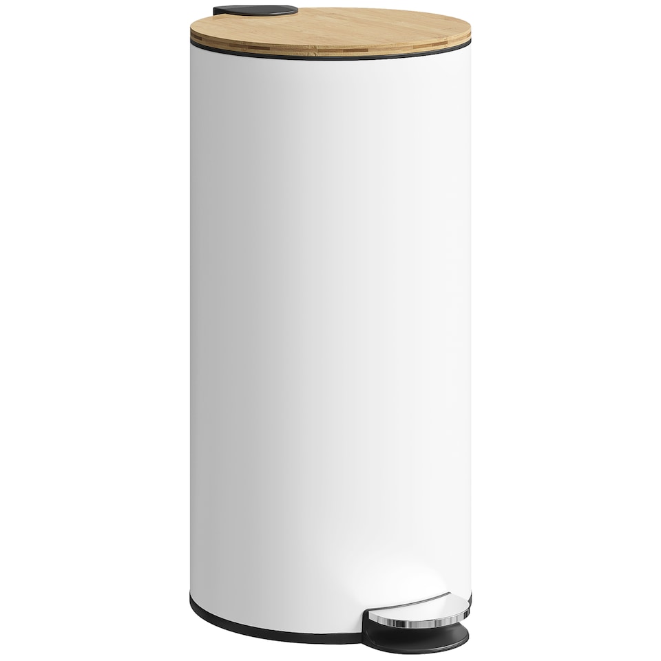image 1 of HOMCOM Kitchen Bin, 30 Litre Pedal Rubbish Bin with Removable Bucket, White