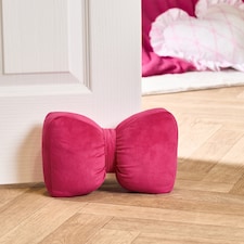 OHS Bow Shaped Weighted Matte Velvet Decorative Door Stop | Pink | Hot Pink | 17 x 24 x 5 cm
