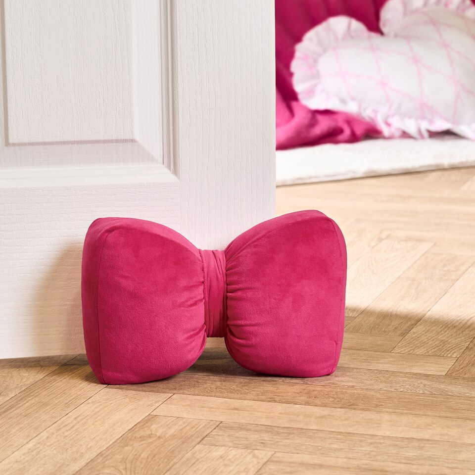 image 1 of OHS Bow Shaped Weighted Matte Velvet Decorative Door Stop | Pink | Hot Pink | 17 x 24 x 5 cm