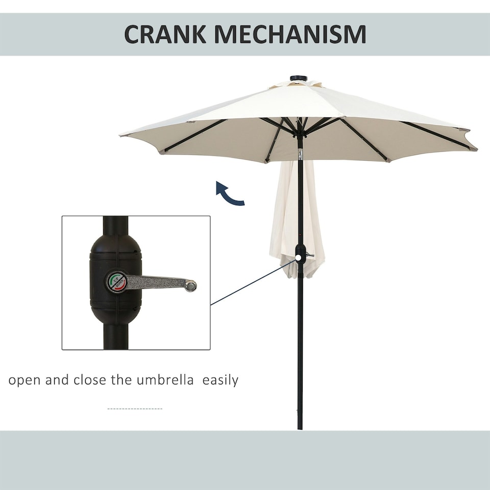 image 1 of Outsunny Outdoor Garden Solar Power 24 LED light Parasol Sun Umbrella Crank Tilt