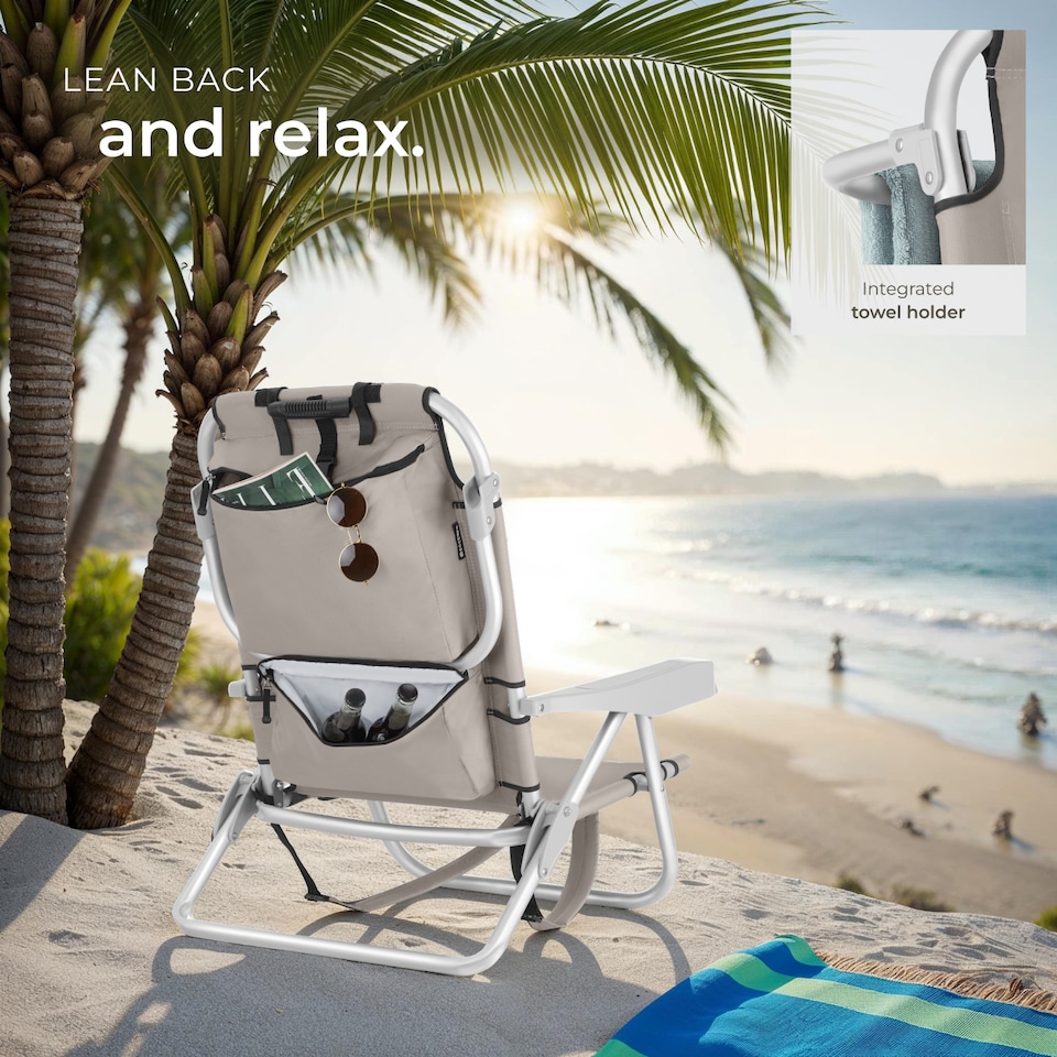 image 1 of Coral aluminum beach chair, foldable with backpack function | Cream | beige | 1