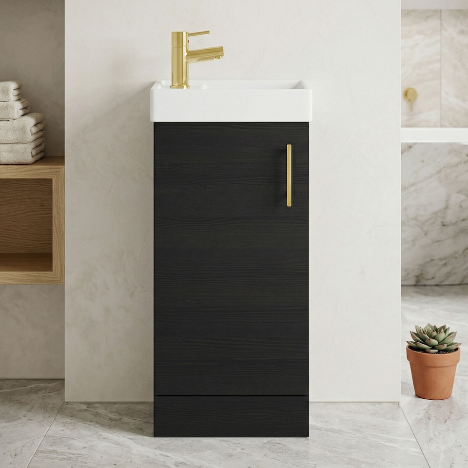 image 1 of Balterley Floor Standing Vanity Basin 400mm Charcoal & Brushed Brass Handle