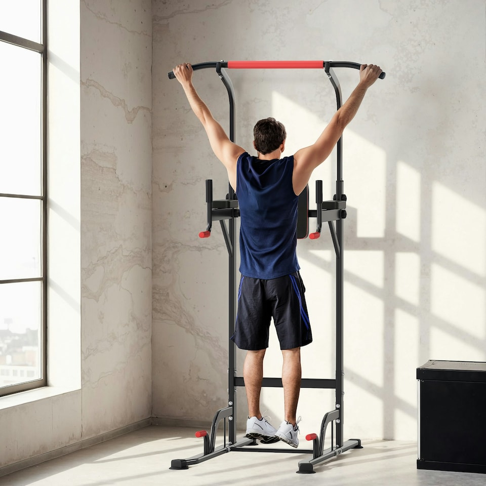 image 1 of HOMCOM Power Tower Station Pull Up Bar w/Adjustable Height for Home Gym Workout