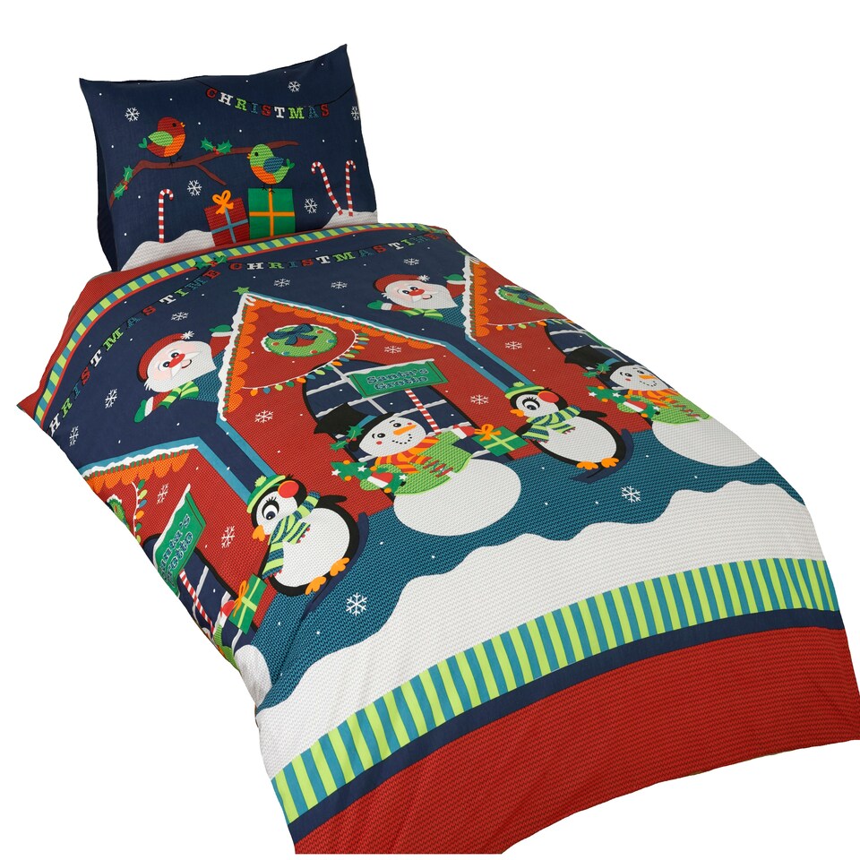 image 1 of Santas Grotto Christmas Polycotton Kids Duvet Cover Set With Pillowcase Multi | Single