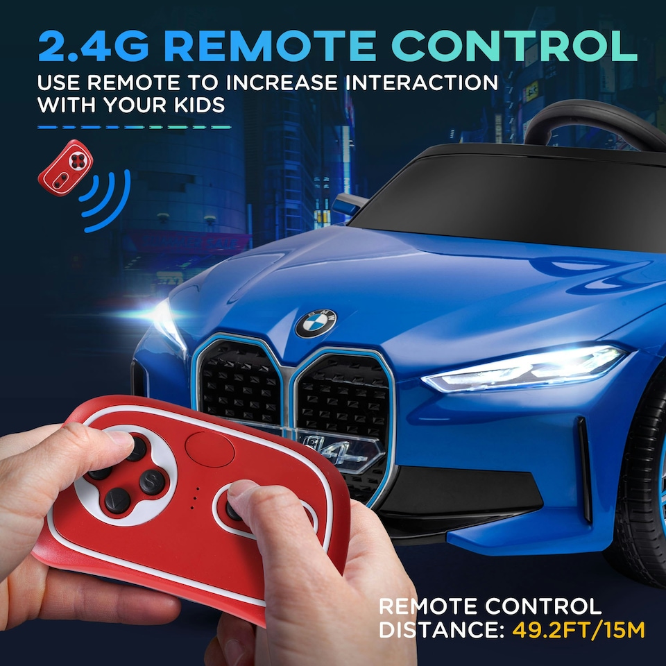 image 1 of HOMCOM BMW i4 Licensed 12V Kids Electric Ride-On Car w/ Remote Control - Blue
