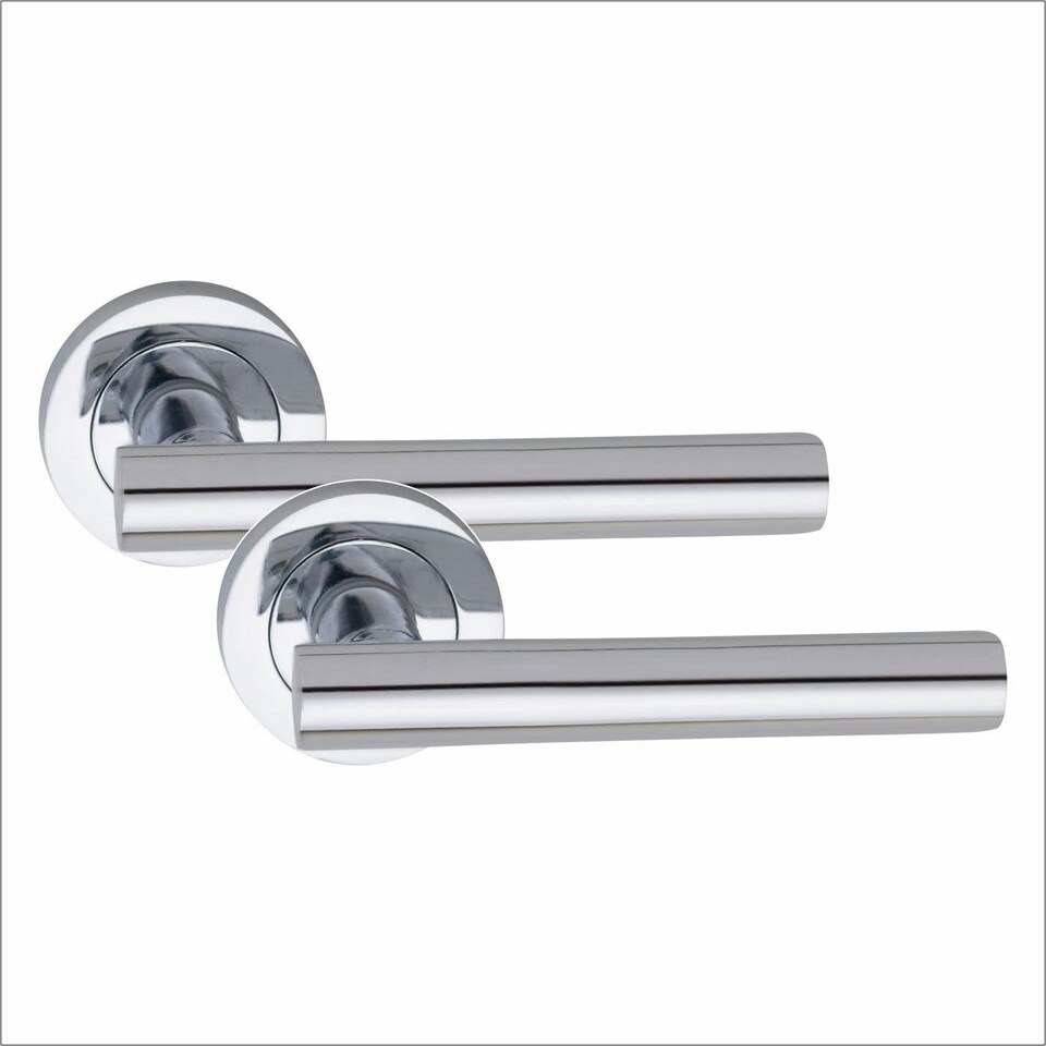 image 1 of Golden Grace 5 Pairs Straight T-Bar Classic Door Handles in Polished Chrome Finish with Spindle and Fixings Chrome