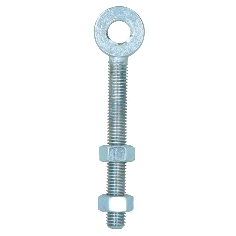 image 1 of Swing Gate Long Eye Bolts Hinge + Nuts Adjustable Zinc Plated 12 x 100mm 1pc Silver