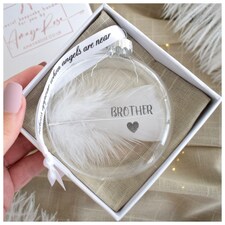 In Memory of Brother Feather Round Bauble Gift Boxed. Memorial Decor
