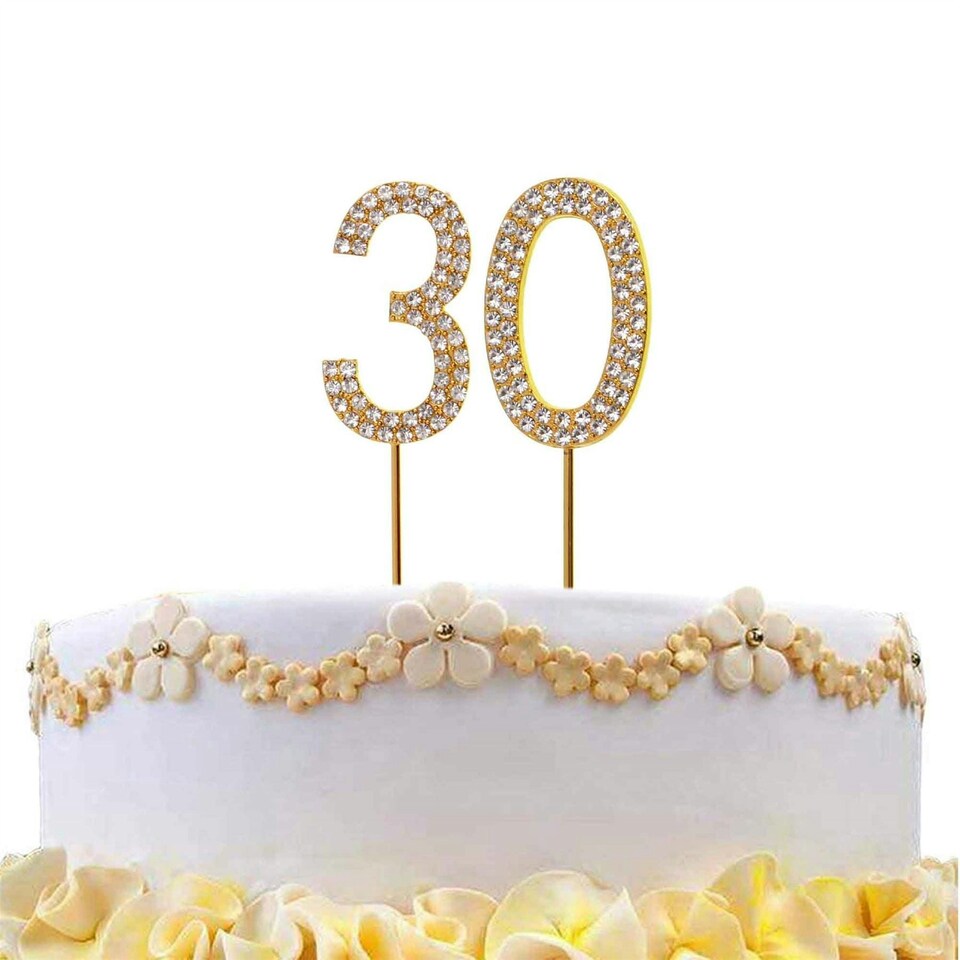 image 1 of Number 30 Gold Cake Topper Gold