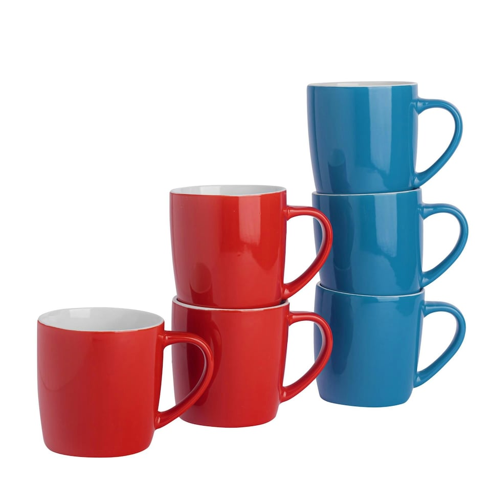 image 1 of Argon Tableware Coloured Coffee Mugs - 350ml - Red/Blue - Pack of 6 Multi