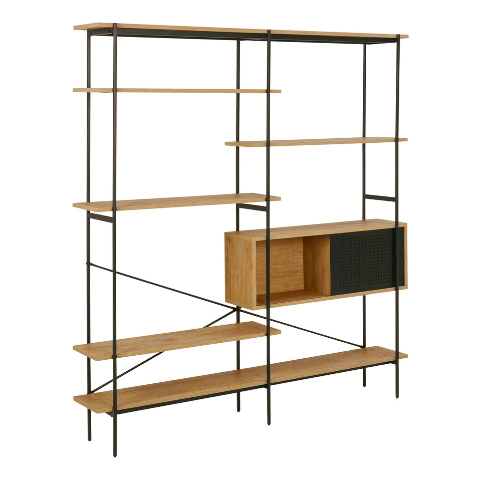 image 1 of Angus Bookcase with 1 Sliding Door & 5 Shelves in Oak & Black