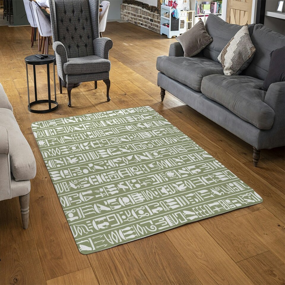 image 1 of Egyptian hieroglyphic decorative background (Rug) Green | Large: 140x200cm