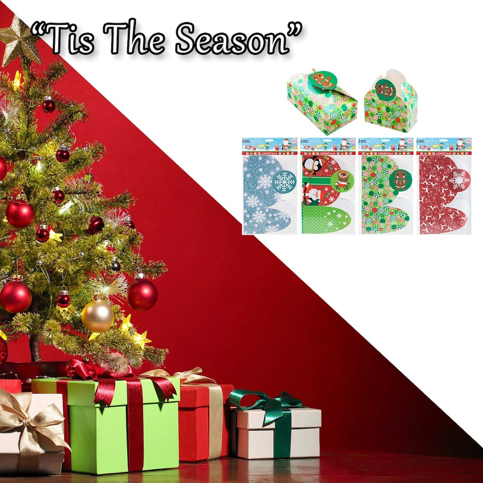 image 1 of PMS Christmas Gift Boxes 4 Pack, Varied Xmas Designs, 18x7x11cm