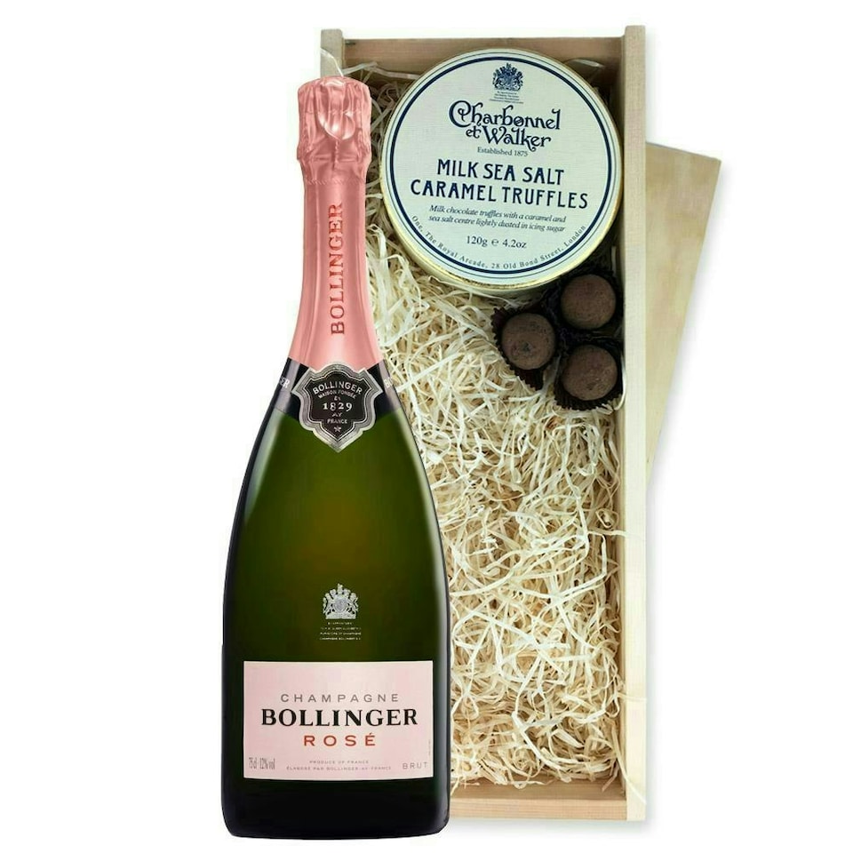 image 1 of Bollinger Rose Champagne And Milk Sea Salt Charbonnel Chocolates Box 75cl 12.5% abv