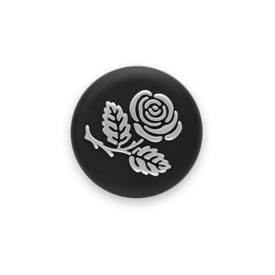 Minerva Black & Silver Round Inlaid Rose Buttons for Dressmaking - 22mm - per value pack of 50